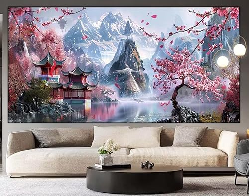 Diamond Painting Groß xxl 100x40 cm chinesisch Diamant Painting Bilder Erwachsene Malen nach Zahlen Landschaft DIY Voll Square diamond painting zubehör Set für Wohnzimmer und Schlafzimmer Wanddeko J97 von UDERUI