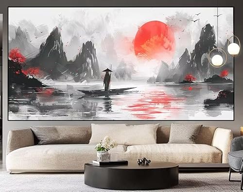 Diamond Painting Groß xxl 100x40 cm japanisch Diamant Painting Bilder Erwachsene Malen nach Zahlen Landschaft DIY Voll Square diamond painting zubehör Set für Wohnzimmer und Schlafzimmer Wanddeko I79 von UDERUI