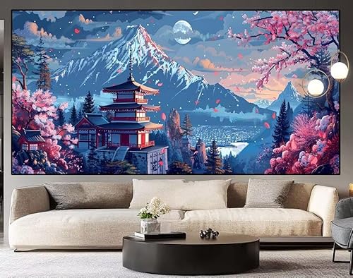 Diamond Painting Groß xxl 100x40 cm japanisch Diamant Painting Bilder Erwachsene Malen nach Zahlen Landschaft DIY Voll Square diamond painting zubehör Set für Wohnzimmer und Schlafzimmer Wanddeko I77 von UDERUI