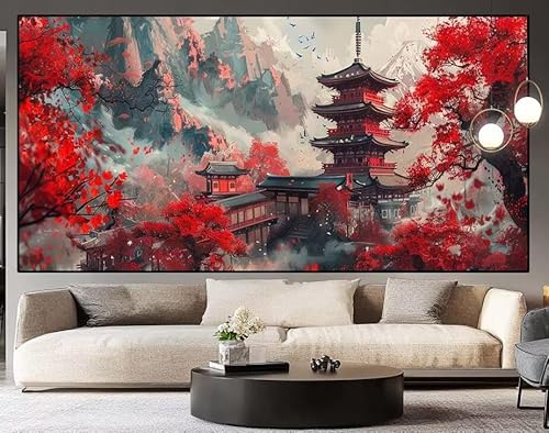 Diamond Painting Groß xxl 100x40 cm japanisch Diamant Painting Bilder Erwachsene Malen nach Zahlen Landschaft DIY Voll Square diamond painting zubehör Set für Wohnzimmer und Schlafzimmer Wanddeko I75 von UDERUI