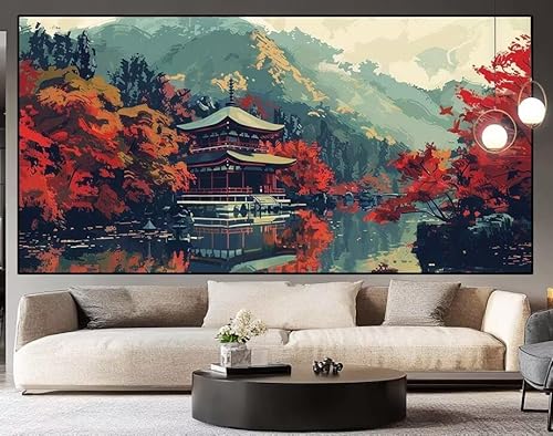 Diamond Painting Groß xxl 100x40 cm japanisch Diamant Painting Bilder Erwachsene Malen nach Zahlen Landschaft DIY Voll Square diamond painting zubehör Set für Wohnzimmer und Schlafzimmer Wanddeko I78 von UDERUI