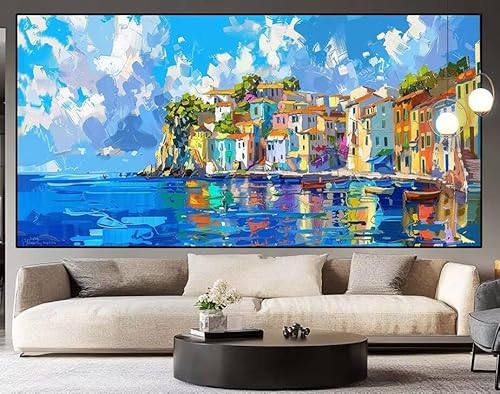 Diamond Painting Groß xxl 100x40cm Landschaft Diamant Painting Bilder Erwachsene Malen nach Zahlen Kleine Stadt DIY Square diamond painting zubehör Set für Wohnzimmer und Schlafzimmer Wanddeko G67 von UDERUI