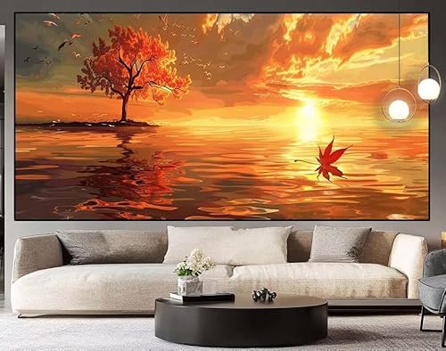 Diamond Painting Groß xxl 100x40cm Sonnenuntergang Diamant Painting Bilder Erwachsene Malen nach Zahlen Baum des Lebens DIY Square diamond painting zubehör Set，Wohnzimmer und Schlafzimmer Wanddeko I12 von UDERUI