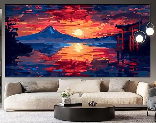 Diamond Painting Groß xxl 100x40cm Sonnenuntergang Diamant Painting Bilder Erwachsene Malen nach Zahlen Landschaft DIY Square diamond painting zubehör Set für Wohnzimmer und Schlafzimmer Wanddeko H82 von UDERUI