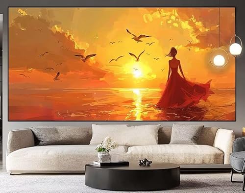 Diamond Painting Groß xxl 100x40cm Sonnenuntergang Diamant Painting Bilder Erwachsene Malen nach Zahlen Schönheit DIY Square diamond painting zubehör Set für Wohnzimmer und Schlafzimmer Wanddeko I4 von UDERUI