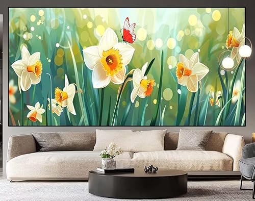 Diamond Painting Groß xxl 150 x 50 cm Blume Diamant Painting Bilder Erwachsene Malen nach Zahlen Schmetterling DIY Voll Square diamond painting zubehör Set für Wohnzimmer und Schlafzimmer Wanddeko H25 von UDERUI