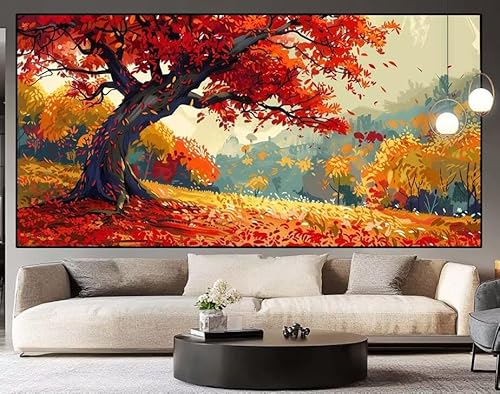 Diamond Painting Groß xxl 150 x 50 cm Herbst Diamant Painting Bilder Erwachsene Malen nach Zahlen Baum DIY Voll Square bohrer diamond painting zubehör Set für Wohnzimmer und Schlafzimmer Wanddeko I68 von UDERUI