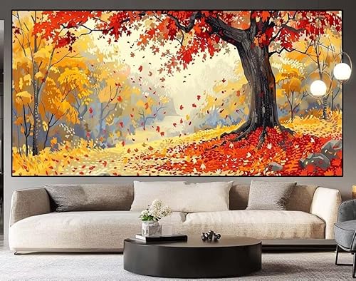 Diamond Painting Groß xxl 150 x 50 cm Herbst Diamant Painting Bilder Erwachsene Malen nach Zahlen Baum DIY Voll Square bohrer diamond painting zubehör Set für Wohnzimmer und Schlafzimmer Wanddeko I65 von UDERUI