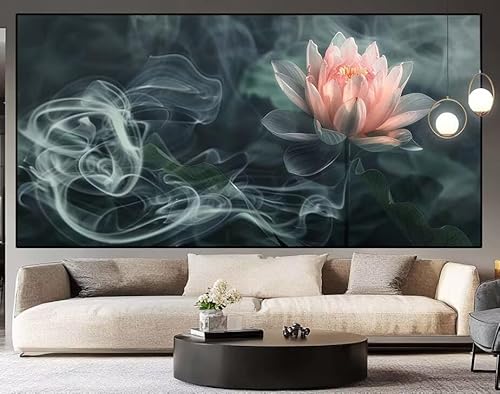 Diamond Painting Groß xxl 150 x 50 cm Lotus Diamant Painting Bilder Erwachsene Malen nach Zahlen Blume DIY Voll Square bohrer diamond painting zubehör Set für Wohnzimmer und Schlafzimmer Wanddeko H72 von UDERUI