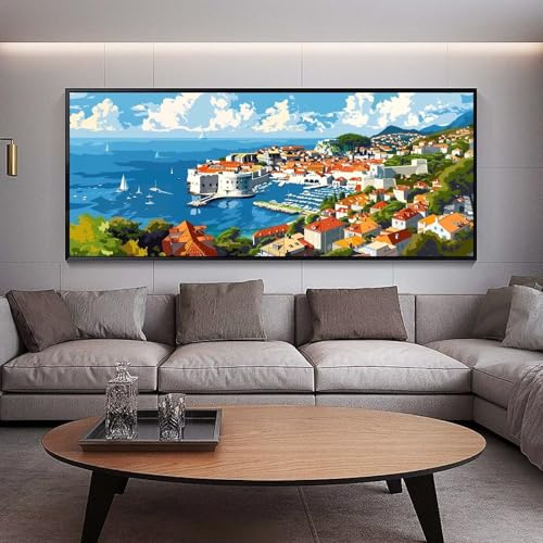 Diamond Painting Groß xxl 150 x 50 cm Meer Diamant Painting Bilder Erwachsene Malen nach Zahlen Stadt DIY Voll Square bohrer diamond painting zubehör Set für Wohnzimmer und Schlafzimmer Wanddeko A76 von UDERUI