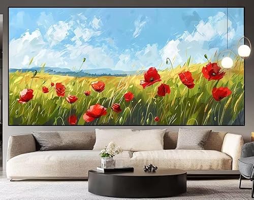 Diamond Painting Groß xxl 150 x 50 cm Mohn Diamant Painting Bilder Erwachsene Malen nach Zahlen Blume DIY Voll Square bohrer diamond painting zubehör Set für Wohnzimmer und Schlafzimmer Wanddeko J67 von UDERUI