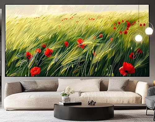 Diamond Painting Groß xxl 150 x 50 cm Mohn Diamant Painting Bilder Erwachsene Malen nach Zahlen Blume DIY Voll Square bohrer diamond painting zubehör Set für Wohnzimmer und Schlafzimmer Wanddeko J65 von UDERUI