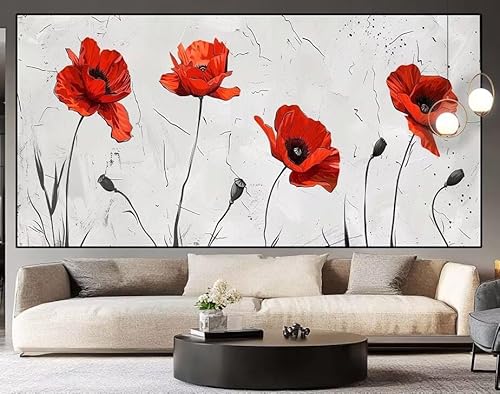 Diamond Painting Groß xxl 150 x 50 cm Mohn Diamant Painting Bilder Erwachsene Malen nach Zahlen Blume DIY Voll Square bohrer diamond painting zubehör Set für Wohnzimmer und Schlafzimmer Wanddeko J64 von UDERUI