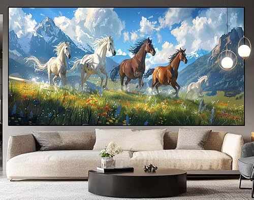 Diamond Painting Groß xxl 150 x 50 cm Pferd Diamant Painting Bilder Erwachsene Malen nach Zahlen Tier DIY Voll Square bohrer diamond painting zubehör Set für Wohnzimmer und Schlafzimmer Wanddeko I22 von UDERUI