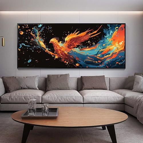 Diamond Painting Groß xxl 150 x 50 cm Phoenix Diamant Painting Bilder Erwachsene Malen nach Zahlen Tier DIY Voll Square bohrer diamond painting zubehör Set für Wohnzimmer und Schlafzimmer Wanddeko B46 von UDERUI