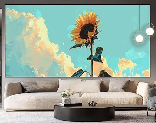 Diamond Painting Groß xxl 150 x 50 cm Sonnenblume Diamant Painting Bilder Erwachsene Malen nach Zahlen Blume DIY Voll Square diamond painting zubehör Set für Wohnzimmer und Schlafzimmer Wanddeko J54 von UDERUI