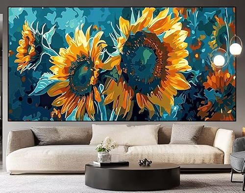 Diamond Painting Groß xxl 150 x 50 cm Sonnenblume Diamant Painting Bilder Erwachsene Malen nach Zahlen Blume DIY Voll Square diamond painting zubehör Set für Wohnzimmer und Schlafzimmer Wanddeko J48 von UDERUI