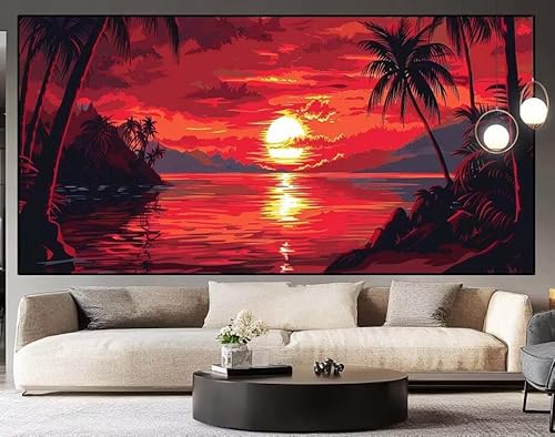 Diamond Painting Groß xxl 150 x 50 cm Sonnenuntergang Diamant Painting Bilder Erwachsene Malen nach Zahlen See DIY Voll Square diamond painting zubehör Set für Wohnzimmer und Schlafzimmer Wanddeko H90 von UDERUI