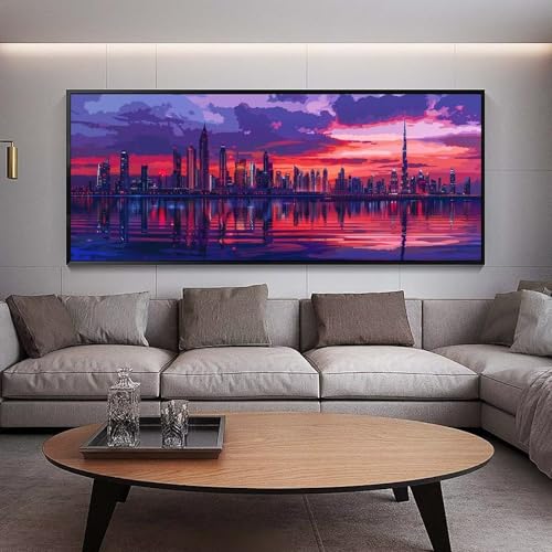 Diamond Painting Groß xxl 150 x 50 cm Sonnenuntergang Diamant Painting Bilder Erwachsene Malen nach Zahlen Stadt DIY Voll Square diamond painting zubehör Set，Wohnzimmer und Schlafzimmer WanddekoD35 von UDERUI