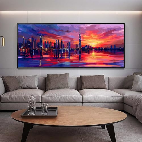 Diamond Painting Groß xxl 150 x 50 cm Sonnenuntergang Diamant Painting Bilder Erwachsene Malen nach Zahlen Stadt DIY Voll Square diamond painting zubehör Set，Wohnzimmer und Schlafzimmer WanddekoD40 von UDERUI