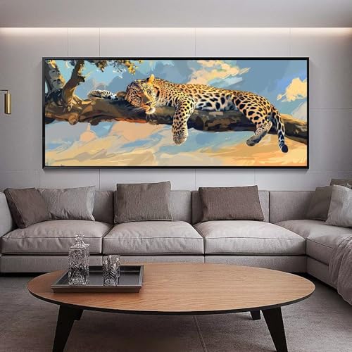 Diamond Painting Groß xxl 150 x 50 cm Tier Diamant Painting Bilder Erwachsene Malen nach Zahlen Leopard DIY Voll Square bohrer diamond painting zubehör Set für Wohnzimmer und Schlafzimmer Wanddeko C14 von UDERUI