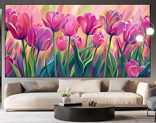 Diamond Painting Groß xxl 150 x 50 cm Tulpe Diamant Painting Bilder Erwachsene Malen nach Zahlen Blume DIY Voll Square bohrer diamond painting zubehör Set für Wohnzimmer und Schlafzimmer Wanddeko J73 von UDERUI