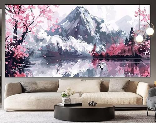 Diamond Painting Groß xxl 150 x 50 cm japanisch Diamant Painting Bilder Erwachsene Malen nach Zahlen Berg DIY Voll Square diamond painting zubehör Set für Wohnzimmer und Schlafzimmer Wanddeko I93 von UDERUI