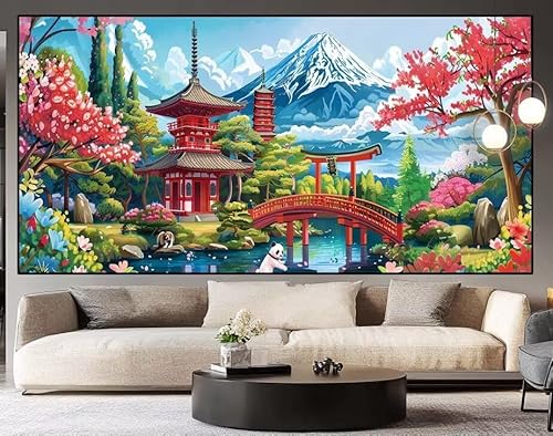 Diamond Painting Groß xxl 150 x 50 cm japanisch Diamant Painting Bilder Erwachsene Malen nach Zahlen Garten DIY Voll Square diamond painting zubehör Set für Wohnzimmer und Schlafzimmer Wanddeko I86 von UDERUI