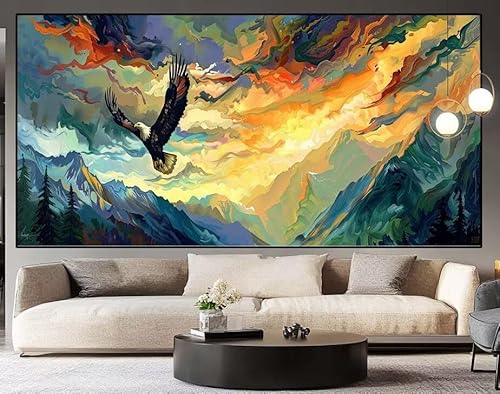 Diamond Painting Groß xxl 150 x 60 cm Adler Diamant Painting Bilder Erwachsene Malen nach Zahlen Landschaft DIY Voll Square diamond painting zubehör Set für Wohnzimmer und Schlafzimmer Wanddeko J72 von UDERUI