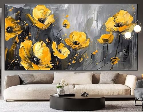 Diamond Painting Groß xxl 150 x 60 cm Gelb Diamant Painting Bilder Erwachsene Malen nach Zahlen Blume DIY Voll Square bohrer diamond painting zubehör Set für Wohnzimmer und Schlafzimmer Wanddeko H37 von UDERUI