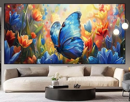 Diamond Painting Groß xxl 150 x 60 cm Schmetterling Diamant Painting Bilder Erwachsene Malen nach Zahlen Blume DIY Voll Square diamond painting zubehör Set für Wohnzimmer und Schlafzimmer Wanddeko H22 von UDERUI