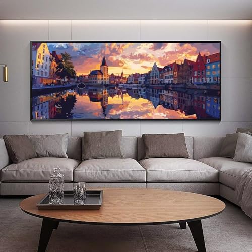 Diamond Painting Groß xxl 150 x 60 cm Wasserfront Diamant Painting Bilder Erwachsene Malen nach Zahlen Stadt DIY Voll Square diamond painting zubehör Set für Wohnzimmer und Schlafzimmer Wanddeko C51 von UDERUI