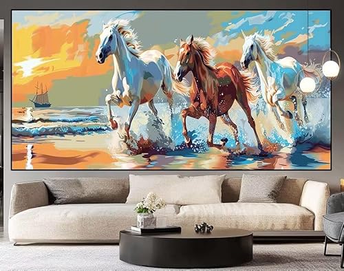 Diamond Painting Groß xxl 150x50 cm Sonnenuntergang Diamant Painting Bilder Erwachsene Malen nach Zahlen Pferd DIY Voll Square diamond painting zubehör Set für Wohnzimmer und Schlafzimmer Wanddeko H99 von UDERUI