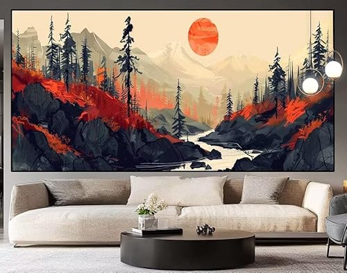 Diamond Painting Groß xxl 150x50 cm Sonnenuntergang Diamant Painting Bilder Erwachsene Malen nach Zahlen Wald DIY Voll Square diamond painting zubehör Set für Wohnzimmer und Schlafzimmer Wanddeko I10 von UDERUI