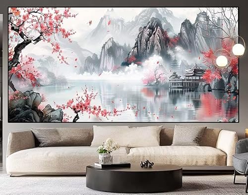 Diamond Painting Groß xxl 150x50 cm chinesisch Diamant Painting Bilder Erwachsene Malen nach Zahlen Landschaft DIY Voll Square diamond painting zubehör Set für Wohnzimmer und Schlafzimmer Wanddeko J98 von UDERUI