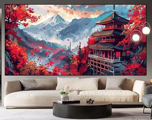 Diamond Painting Groß xxl 150x50 cm japanisch Diamant Painting Bilder Erwachsene Malen nach Zahlen Landschaft DIY Voll Square diamond painting zubehör Set für Wohnzimmer und Schlafzimmer Wanddeko I83 von UDERUI