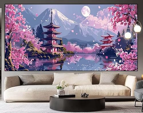 Diamond Painting Groß xxl 150x50 cm japanisch Diamant Painting Bilder Erwachsene Malen nach Zahlen Landschaft DIY Voll Square diamond painting zubehör Set für Wohnzimmer und Schlafzimmer Wanddeko I84 von UDERUI