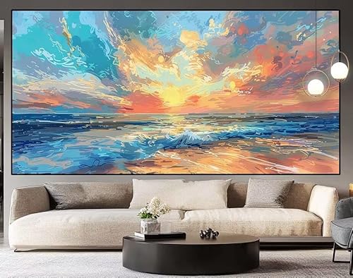 Diamond Painting Groß xxl 150x50cm Sonnenuntergang Diamant Painting Bilder Erwachsene Malen nach Zahlen Strand DIY Voll Square diamond painting zubehör Set für Wohnzimmer und Schlafzimmer Wanddeko H86 von UDERUI