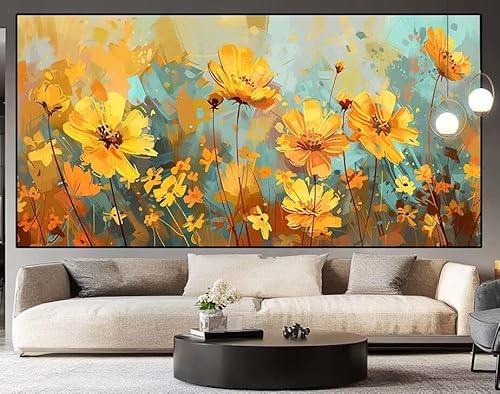 Diamond Painting Groß xxl 160 x 80 cm Gelb Diamant Painting Bilder Erwachsene Malen nach Zahlen Blume DIY Voll Square bohrer diamond painting zubehör Set für Wohnzimmer und Schlafzimmer Wanddeko H34 von UDERUI