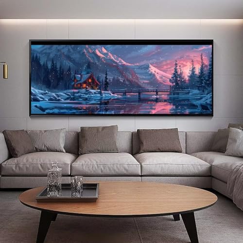 Diamond Painting Groß xxl 160 x 80 cm Sonnenuntergang Diamant Painting Bilder Erwachsene Malen nach Zahlen Winter DIY Voll Square diamond painting zubehör Set，Wohnzimmer und Schlafzimmer WanddekoD62 von UDERUI