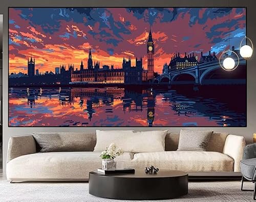 Diamond Painting Groß xxl 180 x 90 cm London Diamant Painting Bilder Erwachsene Malen nach Zahlen Nachtansicht DIY Voll Square diamond painting zubehör Set für Wohnzimmer und Schlafzimmer Wanddeko H77 von UDERUI