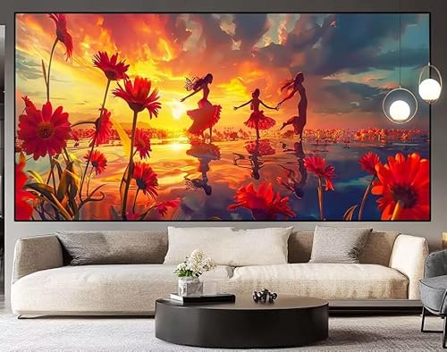 Diamond Painting Groß xxl 180x90 cm Sonnenuntergang Diamant Painting Bilder Erwachsene Malen nach Zahlen Blume DIY Voll Square diamond painting zubehör Set für Wohnzimmer und Schlafzimmer Wanddeko H91 von UDERUI