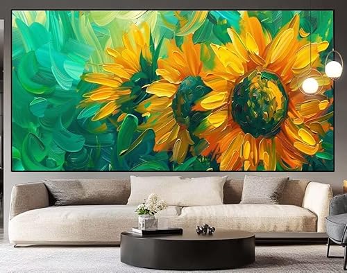 Diamond Painting Groß xxl 220 x 100 cm Sonnenblume Diamant Painting Bilder Erwachsene Malen nach Zahlen Blume DIY Voll Square diamond painting zubehör Set für Wohnzimmer und Schlafzimmer Wanddeko J49 von UDERUI