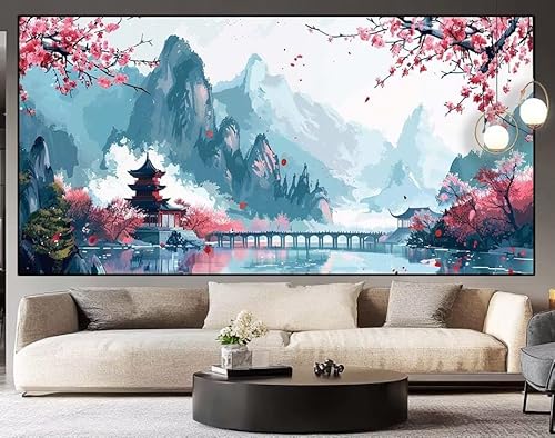 Diamond Painting Groß xxl 220x100 cm japanisch Diamant Painting Bilder Erwachsene Malen nach Zahlen Landschaft DIY Voll Square diamond painting zubehör Set für Wohnzimmer und Schlafzimmer Wanddeko I74 von UDERUI