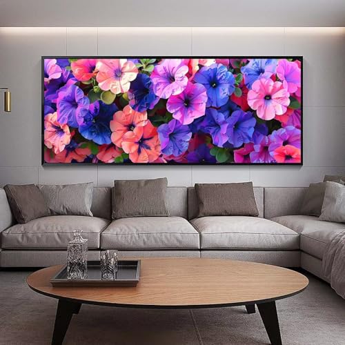 Diamond Painting Groß xxl 90 x 30 cm Blume Diamant Painting Bilder Erwachsene Malen nach Zahlen Rosa DIY Voll Square bohrer diamond painting zubehör Set für Wohnzimmer und Schlafzimmer Wanddeko A86 von UDERUI