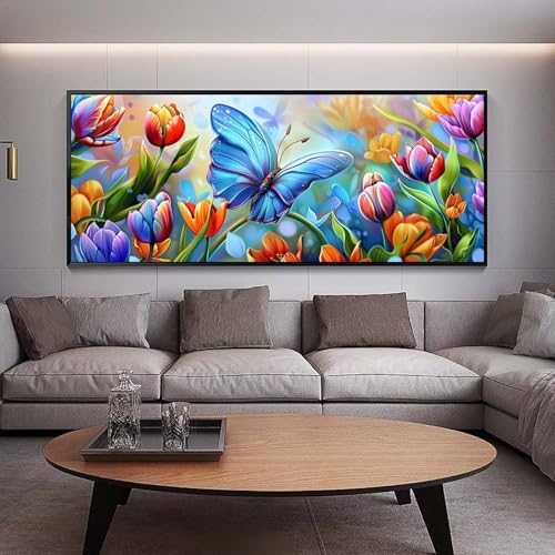 Diamond Painting Groß xxl 90 x 30 cm Blume Diamant Painting Bilder Erwachsene Malen nach Zahlen Schmetterling DIY Voll Square diamond painting zubehör Set für Wohnzimmer und Schlafzimmer Wanddeko B31 von UDERUI