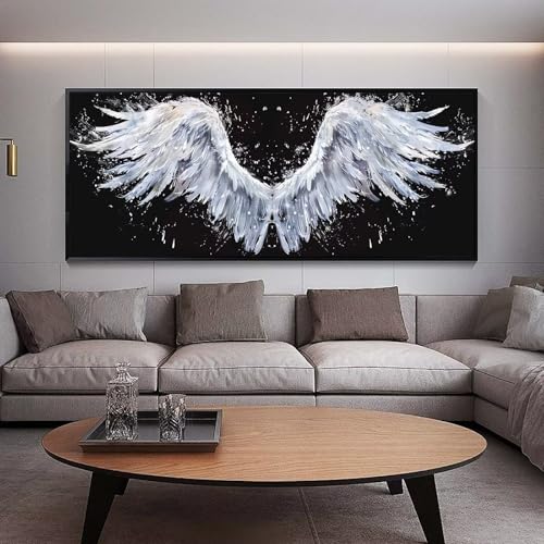 Diamond Painting Groß xxl 90 x 30 cm Flügel Diamant Painting Bilder Erwachsene Malen nach Zahlen Federn DIY Voll Square bohrer diamond painting zubehör Set für Wohnzimmer und Schlafzimmer Wanddeko A69 von UDERUI