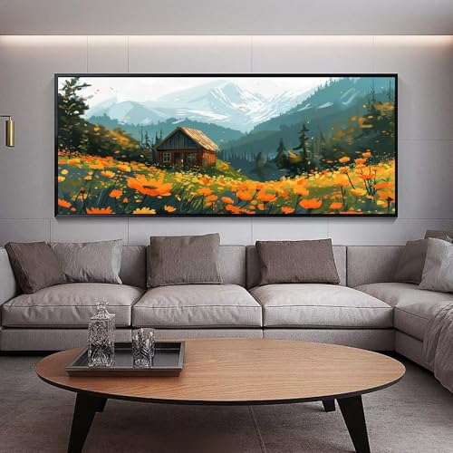 Diamond Painting Groß xxl 90 x 30 cm Garten Diamant Painting Bilder Erwachsene Malen nach Zahlen Hütte DIY Voll Square bohrer diamond painting zubehör Set für Wohnzimmer und Schlafzimmer Wanddeko C17 von UDERUI