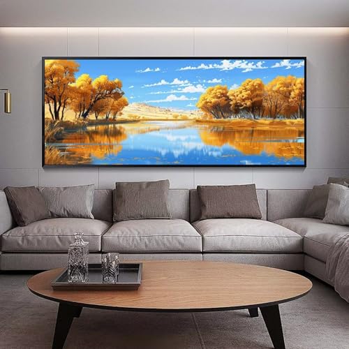 Diamond Painting Groß xxl 90 x 30 cm Herbst Diamant Painting Bilder Erwachsene Malen nach Zahlen Baum DIY Voll Square bohrer diamond painting zubehör Set für Wohnzimmer und Schlafzimmer Wanddeko B38 von UDERUI