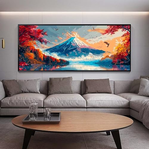 Diamond Painting Groß xxl 90 x 30 cm Herbst Diamant Painting Bilder Erwachsene Malen nach Zahlen Berg DIY Voll Square bohrer diamond painting zubehör Set für Wohnzimmer und Schlafzimmer Wanddeko A98 von UDERUI